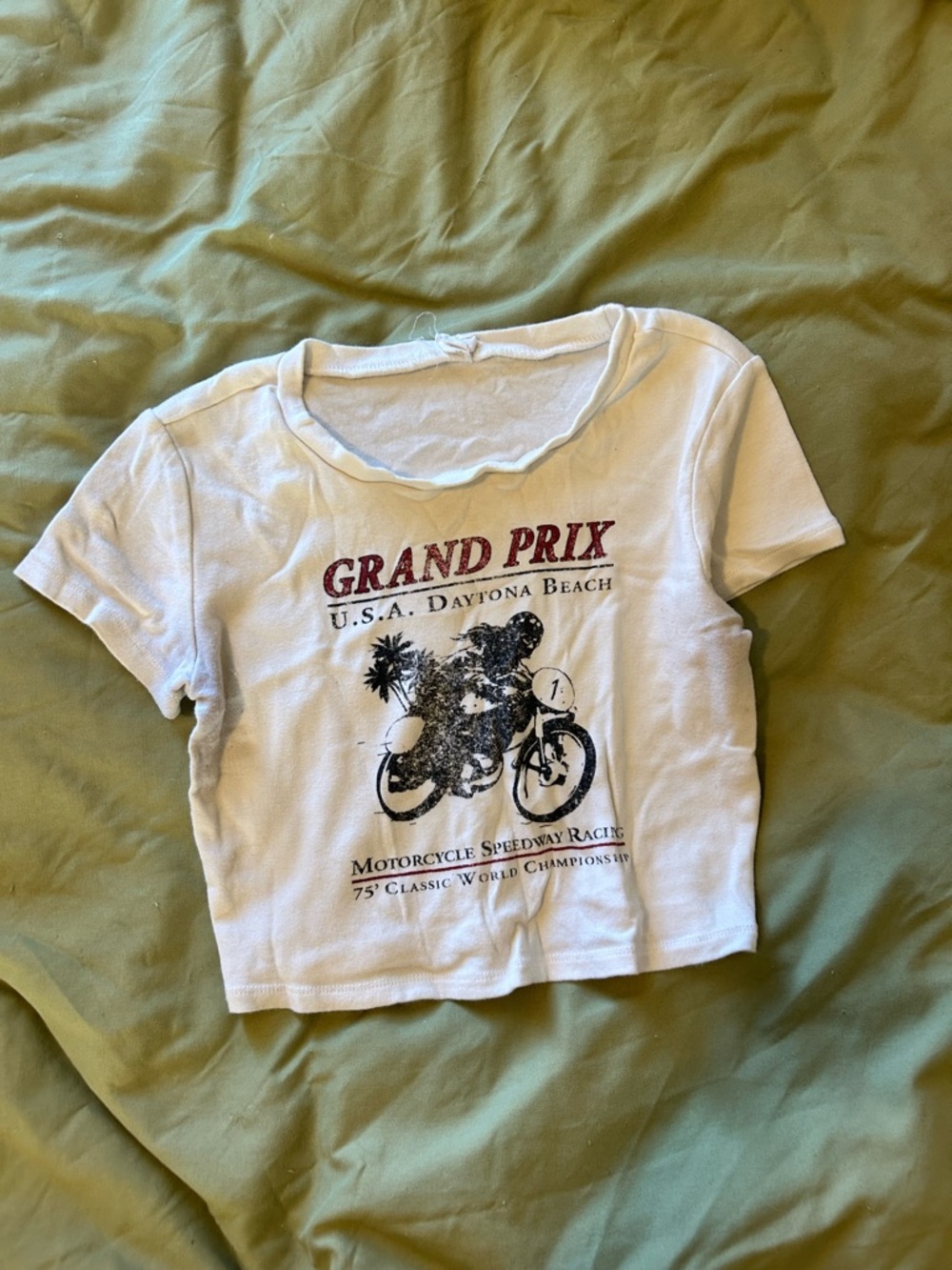 Garage Motorcycle Graphic Crop Tee - White
